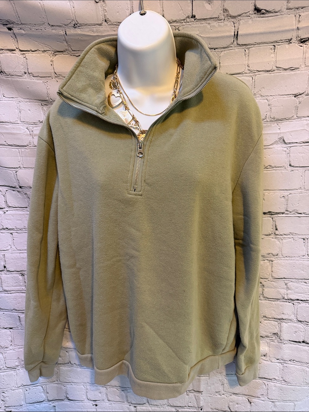 If It Were Me sage green/olive quarter-zip pullover sweatshirt, size Medium.